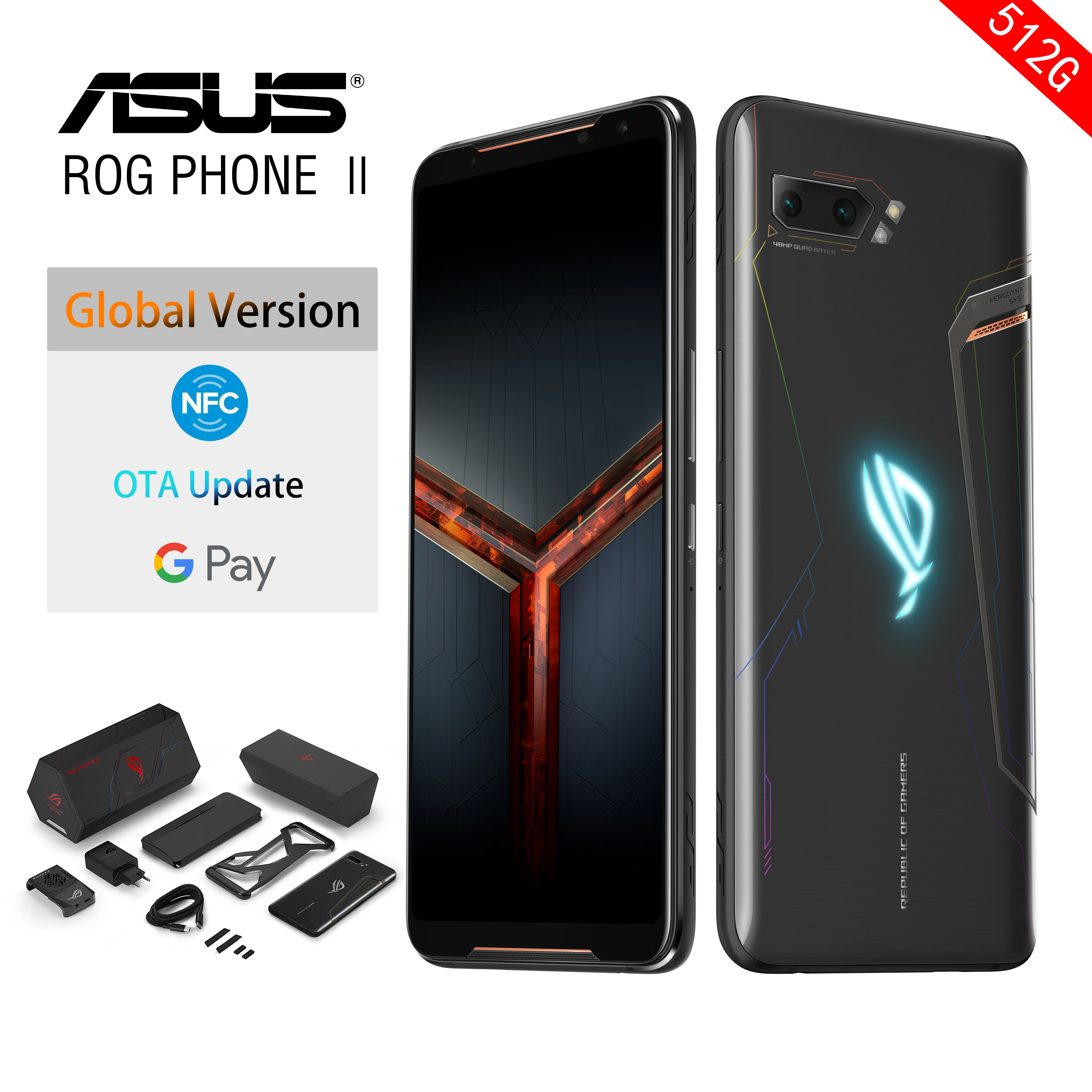 ASUS ROG Phone 2 глобальная версия игровой телефон 512 ГБ ROM 12 Гб RAM OTA update NFC Восьмиядерный