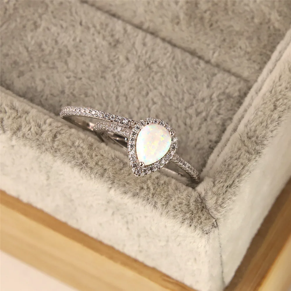 

Classic of European and American fashion 925 Sterling Silver pair Ring Platinum zircon Opal crystal ring jewelry women's gift