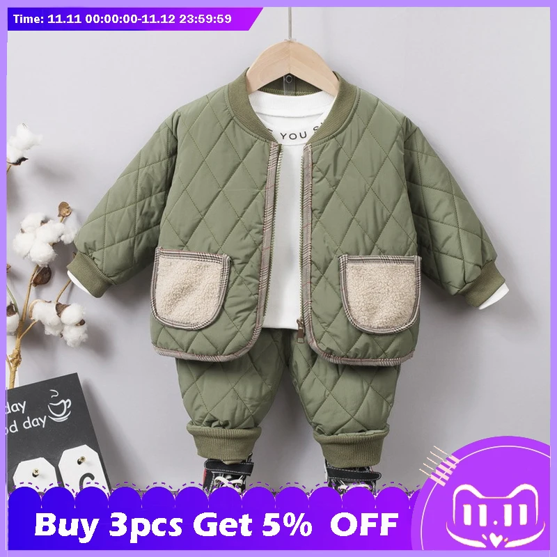 

2021 New Fashion Clothing Sets Baby Boys Clothes Models Cotton-Padded Clothes Home Two-Piece Suits For Children For 1-6 Year Old