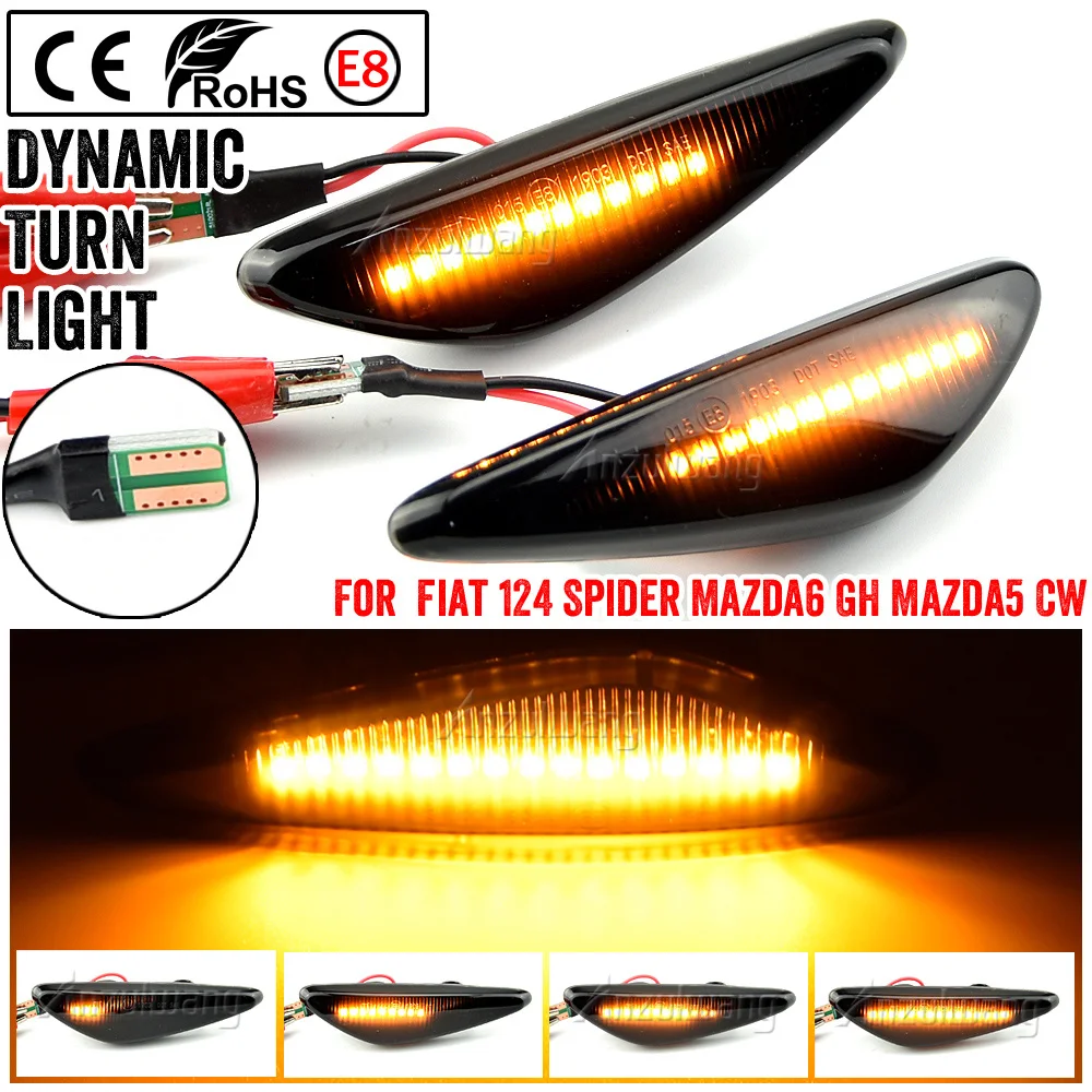 

2Pcs LED Dynamic Car Turn Signal Lights For Mazda 5 CW 6 GH MX-5 ND RX-8 Car Side Marker Lights For Fiat 124 Spider Abarth