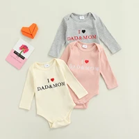 valentines day infant baby girls boys clothing long sleeve round neck cotton letter printed ribbed knitted triangle bodysuit