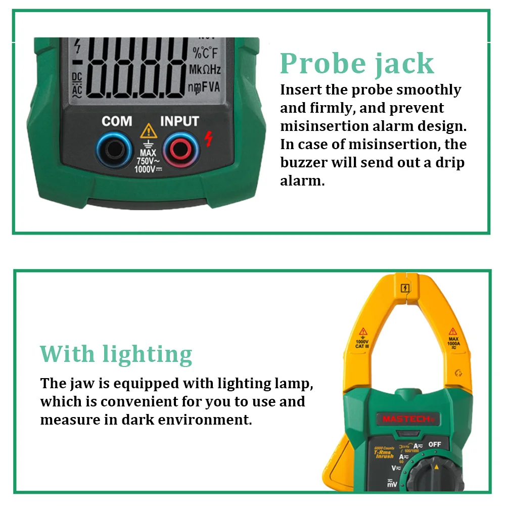 

MS2115A True Rms Home Measurement Tool ABS Voltage Current Tester Amper DC AC Display Backlight Multimeter Digital Clamp Meter