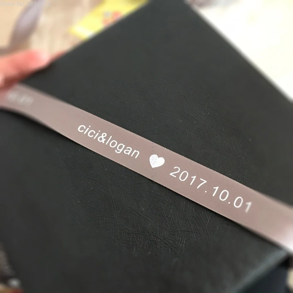 Cinta de regalo para decoraci&oacute;n de boda, 1 rollo de 100 metros, personalizada, con logotipo impreso-2