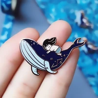in the whale on sleeping girl hard enamel pins cute cartoon animal lapel pin jacket jeans badge brooch fashion accessories