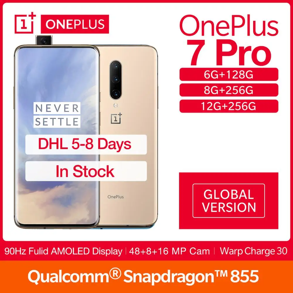 Чехол из ПВХ для OnePlus 7 Pro 6/8/12G Оперативная память 128/256G Встроенная память глобальная версия FULID AMOLED 6,6" Snapdragon 855 48MP Камера Warp заряжайте 30 UFS 3,0 чехол для телефона