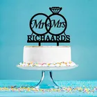 Персонализированные свадебные торты на заказ Mr Mrs Name Алмазная форма торта топпер для свадебной вечеринки украшения торта Топпер YC051
