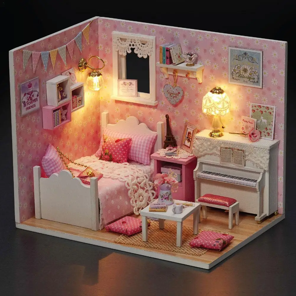 

Princess DIY Wooden House Dolls House Miniature Hand-assembled Model Toy With Furniture Gift Small Houses