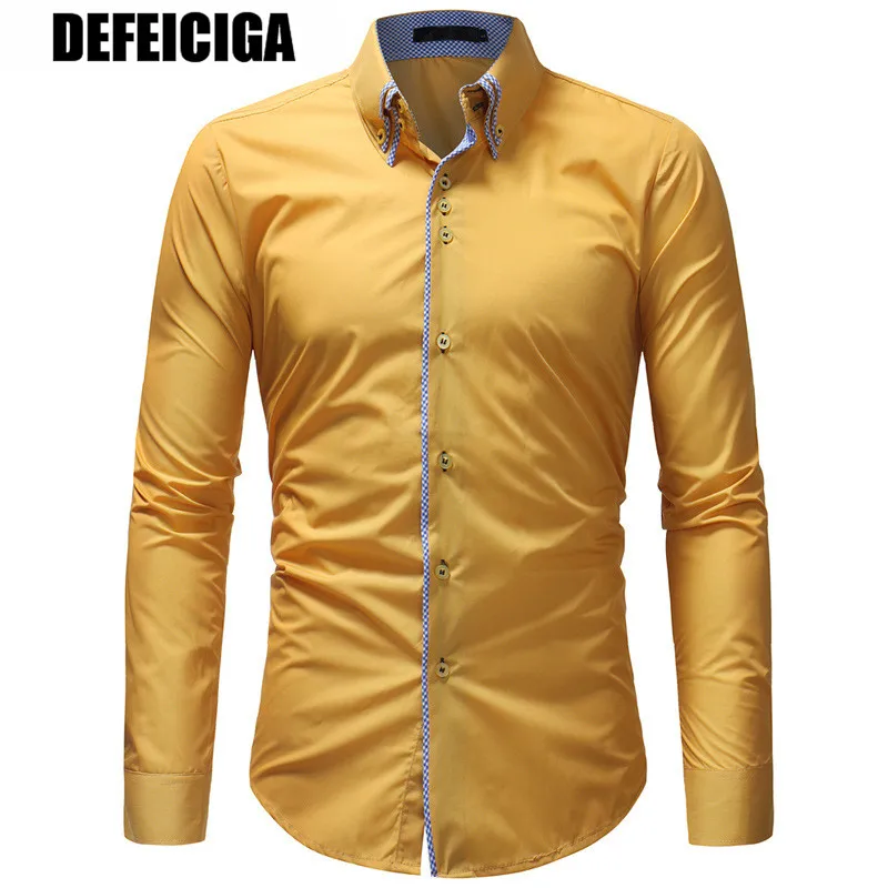 2019 модные деловые мужские рубашки в полоску с маленьким двойным стоячим