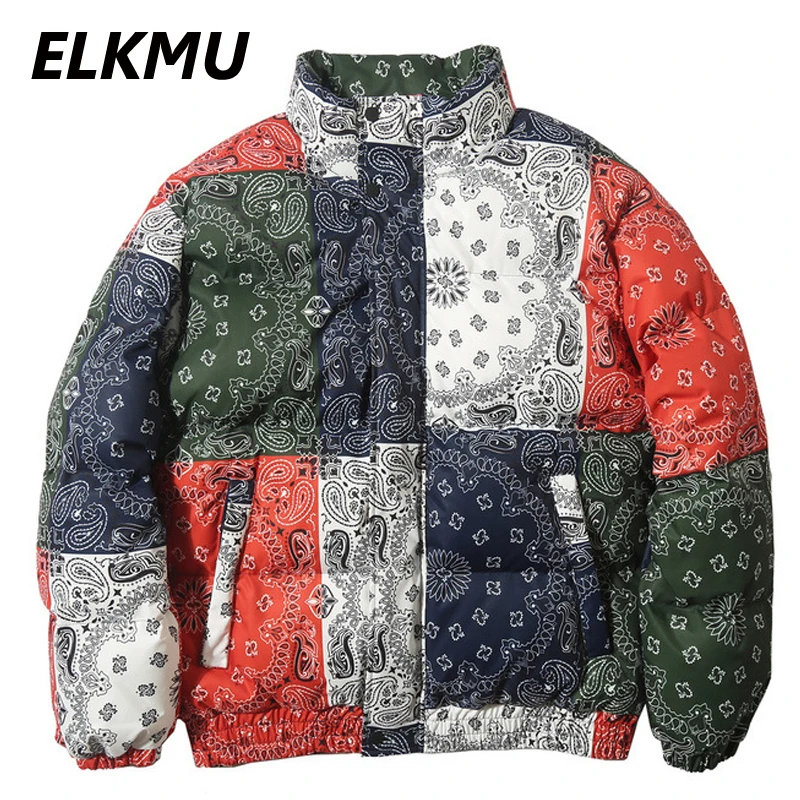 

Бандана ELKMU в стиле Харадзюку, парка с принтом пейсли, стеганые куртки, зимнее плотное теплое пальто в стиле пэчворк, куртка, уличная одежда ...