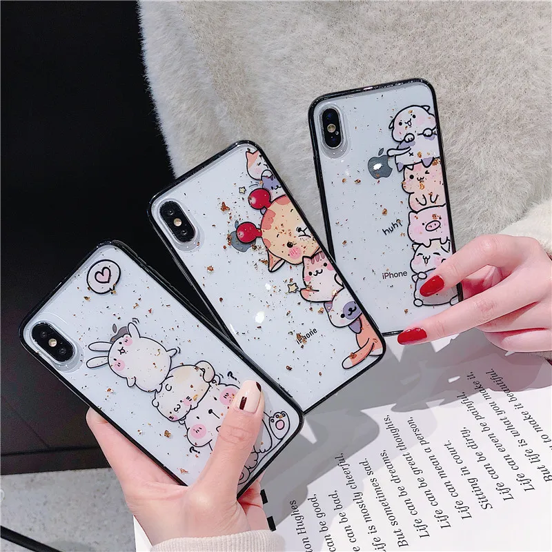 Блестящий чехол Jamular для телефона с изображением животных из мультфильмов iPhone | Бамперы -4000121722542