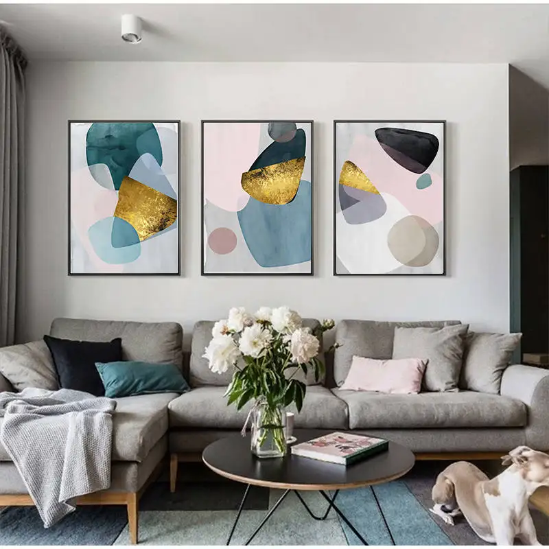Абстрактные минималистичные постеры в золотых и синих тонах печатные картины на