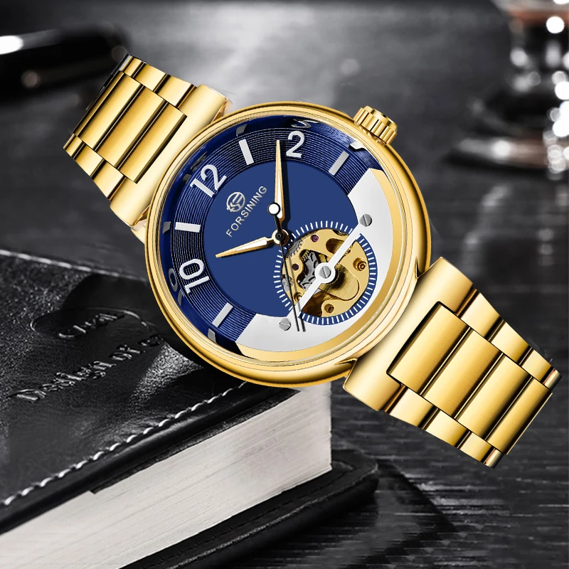 Роскошные FORSINING синий океан Ближний Восток дизайн золотой Нержавеющая сталь