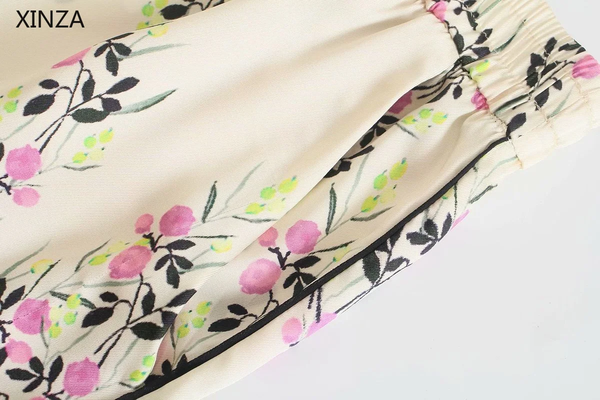 

2021 Za Women Summer Print Shirt Long Sleeve Front Patch Pockets Piping Blouse Woman Vintage Double Breasted Casual Shirts Top