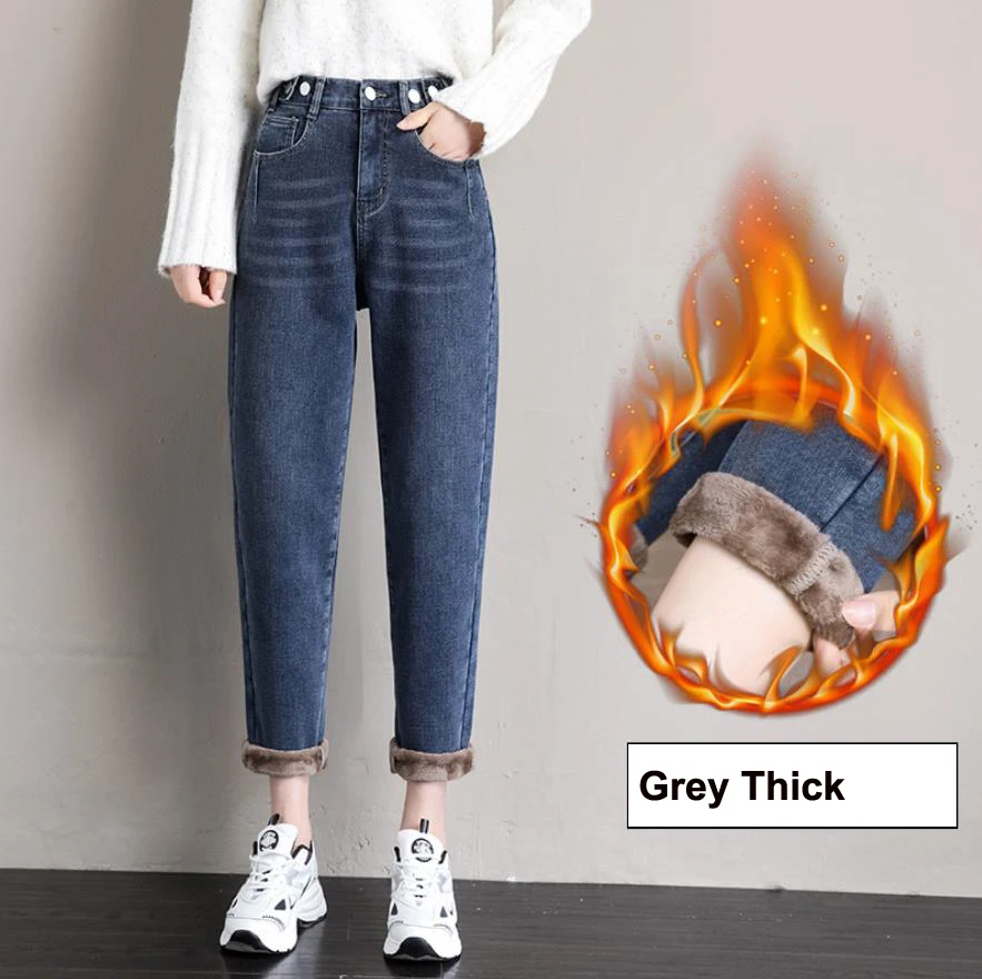 

Модные зимние джинсы, женские винтажные бархатные теплые шаровары 2022, джинсы с флисовой подкладкой для мам, свободные джинсы с высокой тали...