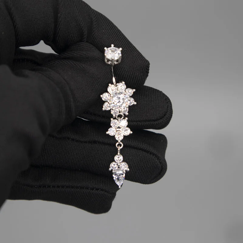 Navel Piercing Silver 925 Sun Flower Snowflake Dangle Belly Bar Body Jewelry Decoration Sterling Long 6 8 10 12MM Fine |