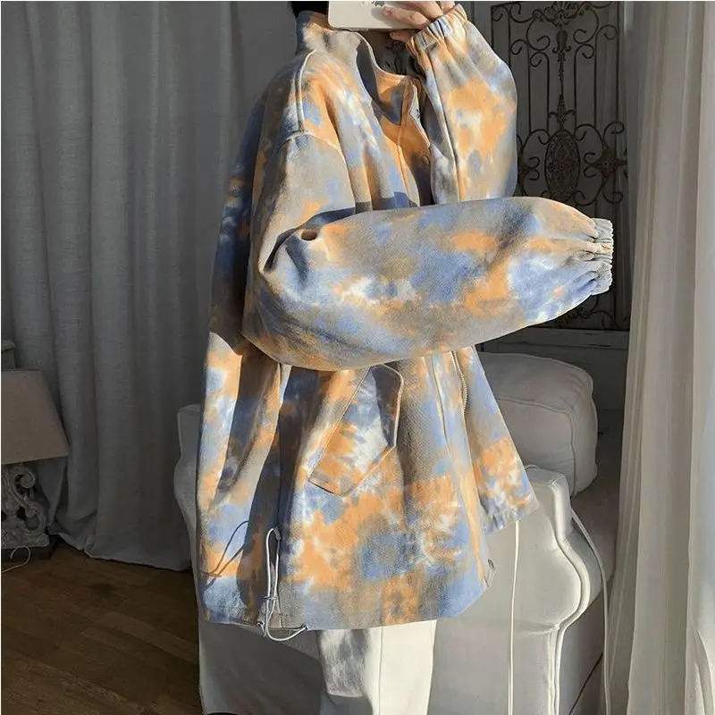 

Harajuku tie-dye jacket women's windbreaker 2021 spring autumn new Korean fashion high street loose casual retro cargo jacket