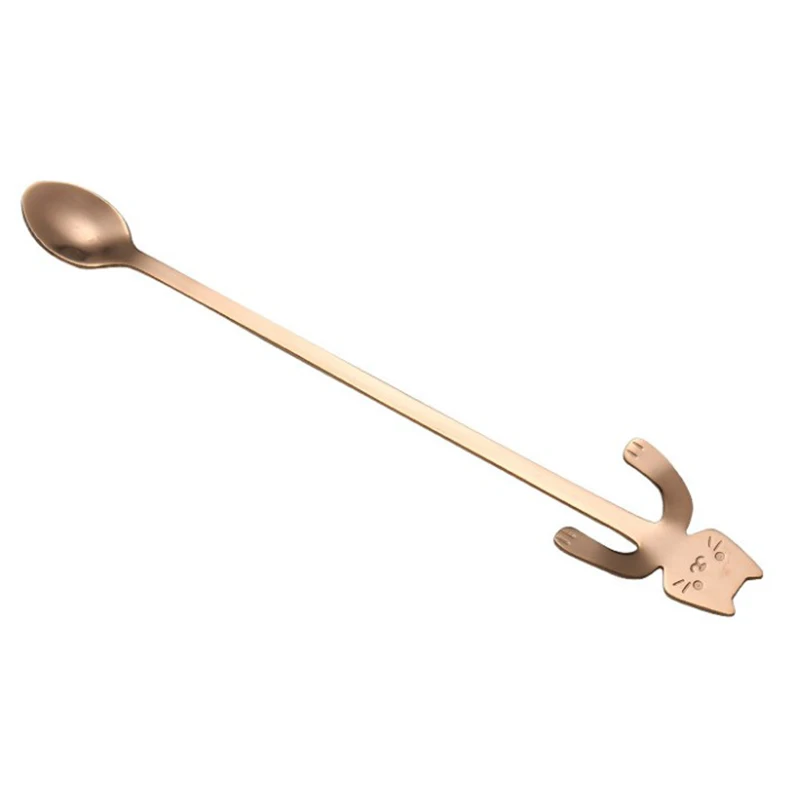 20cm Rose Gold Ложки для кофе из нержавеющей стали, чайные ложки, ложки «кошка», чайная ложка для размешивания кофе десертный суповой ложки, длинные и короткие ручки - Цвет: 20cm Rose Gold