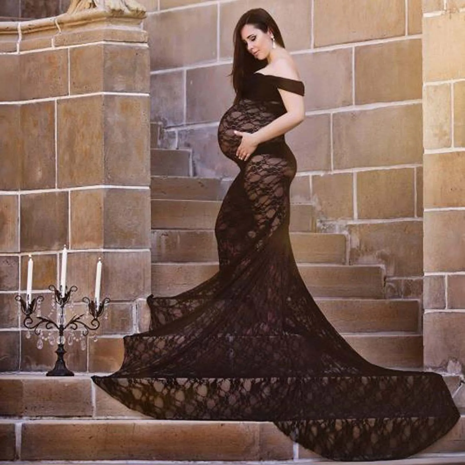 Dress Women Pregnant Photography Props Off Shoulder Sleeveless Maternity Maxi Pregnancy Clothes Vestidos платье Robe Femme | Мать и