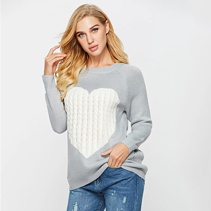 

Women's Sweater Love Heart Knit Loose Long Sleeve Women Winter Sweaters Woman Casual Pullover Long Sleeve Pull Femme Streetwear