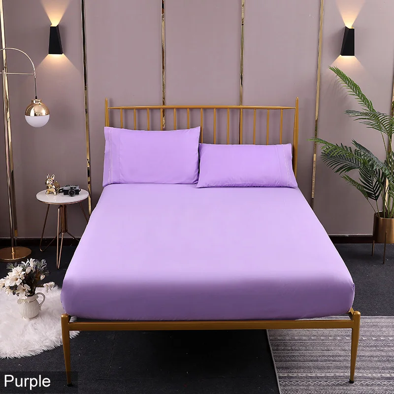 Purple Однотонный Подогнанный наматрасник с четырьмя углами, качественное роскошное мягкое покрывало на кровать, нижний лист, глубокий карман, эластичная лента, 180x200, 1 шт - Цвет: Purple