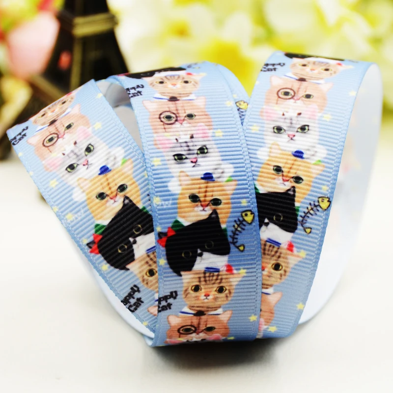 

22mm 25mm 38mm 75mm Cat Cartoon printed Grosgrain Ribbon party decoration 10 Yards X-03300