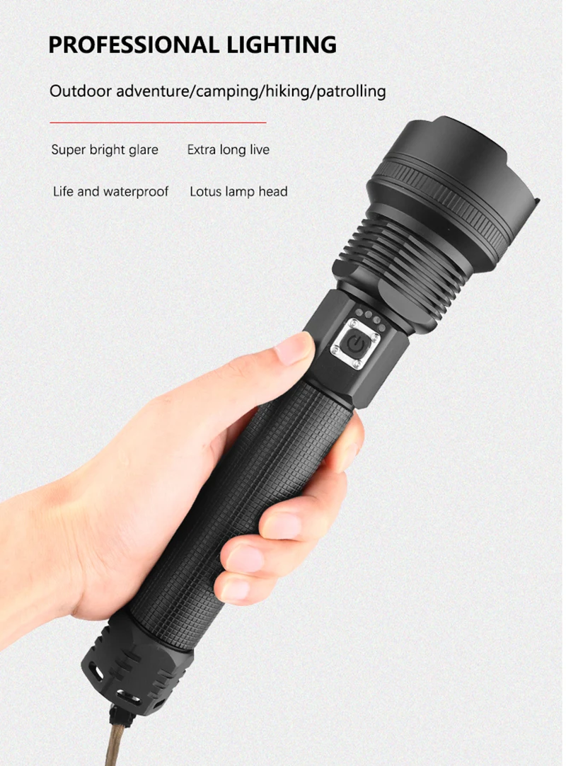 Самый мощный XHP90 светодиодный фонарик XLamp Zoom Torch XHP70.2 USB Перезаряжаемый тактический фонарь 18650 или 26650 Кемпинг Охота лампа