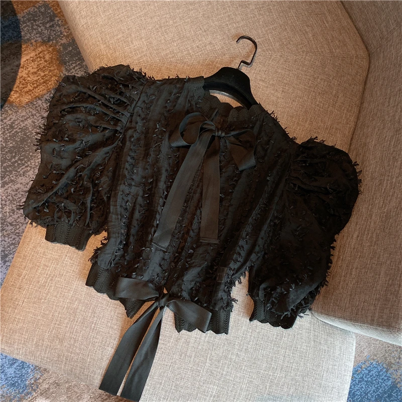 WHITNEY WANG Blouses 2020 Summer Fashion Streetwear Sexy Back Split Bow Feathery Blouse Women Blusas Lady Shirt Tops | Женская одежда