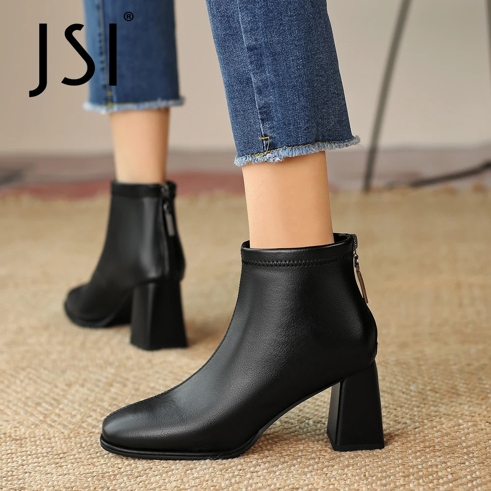 

JSI/черные однотонные ботильоны в сдержанном стиле; Женские белые ботильоны из натуральной кожи с острым носком на высоком квадратном каблук...