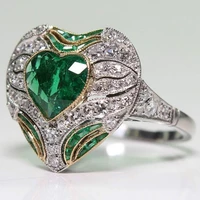fashion large heart shape green stone ring luxury rhinestone wedding band promise love engagement rings jewelry for women gifts