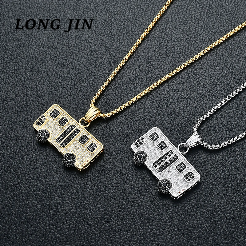 Ожерелье с подвеской в виде автобуса стиле хип хоп золотого и серебряного