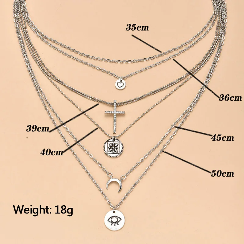 Ожерелье женское серебристое с кулоном в виде сердца Креста хрусталя Луны резных