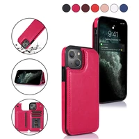 leather double buckle purse phone case for iphone 13 pro max mini solid color wallet cover card slot bracket shockproof cases