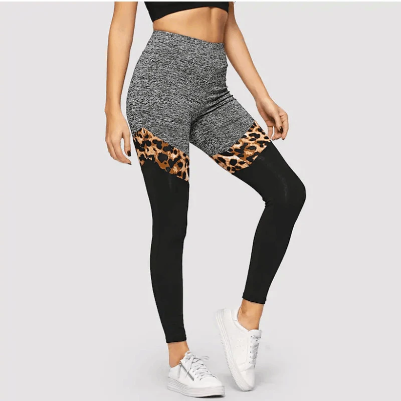 New Leopard stitching leggings female European and American stretch fitness yoga pants sexy nine women#E | Спорт и развлечения