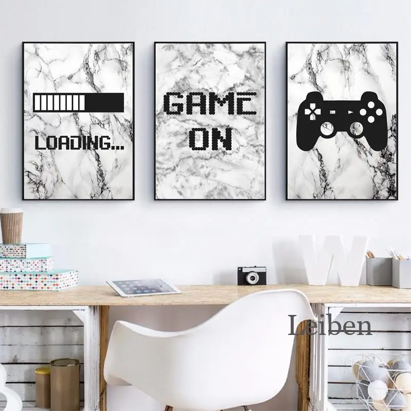 

Cartoon Game Marble Art Posters and Prints Nordic Minimalist Canvas Painting Wall Picture Modern Home Decor Boy Room Game Room