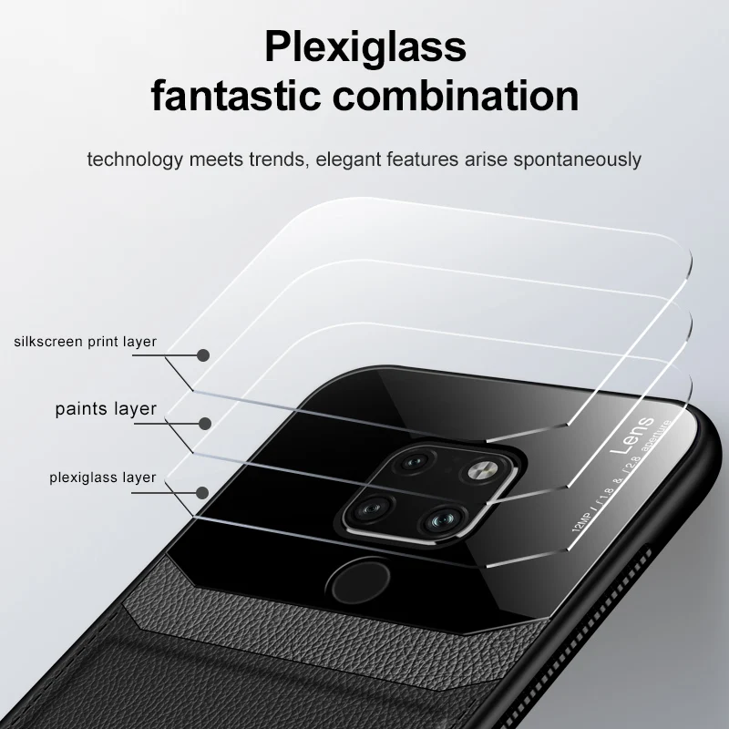 for huawei mate 20 phone case pu leather mirror plexiglass silicone shockproof bumper for huawei mate 10 20 30 40 pro back cover free global shipping