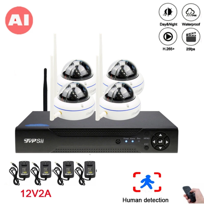 

15pcs infrared led Indoor Audio H.265X 25fps 5mp 4CH 4 Channel AI Human Detection WIFI Wireless IP Explosion-proof Camera kits