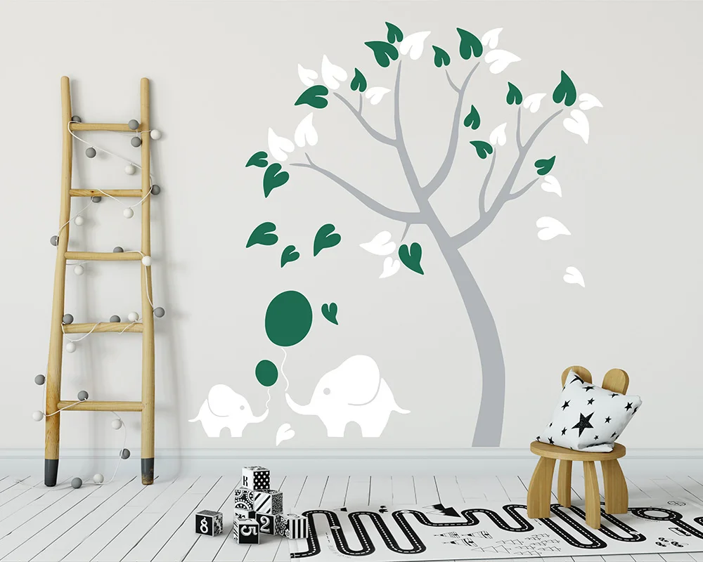 

Kids Bedroom Decoration Beauty Cute Nursery Tree Decal with Elephants Ballon Tree Home Decor Fashion Stickers LY1864