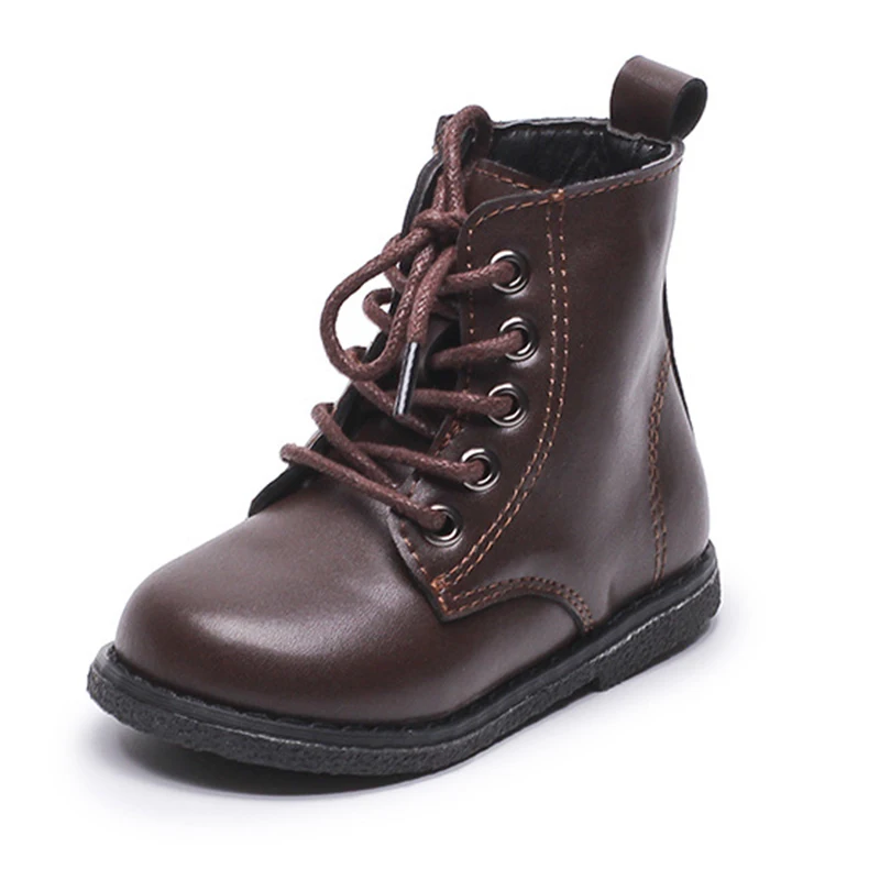 

COZULMA Kids Fashion Boots Warm Boys Girls Shoes Rubber PU Leather Round Toe Footwears Children Martin Boots Waterproof