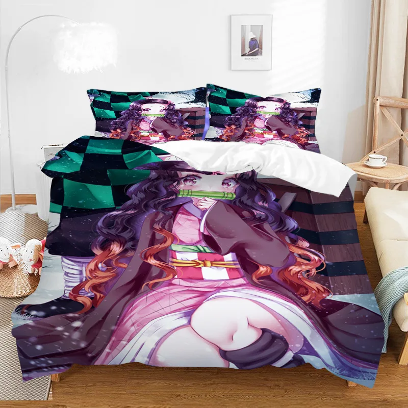 

Anime Quilt Cover Demon Slayer Devil Killer miku 3D printing three-piece bedding Music girl Anime Quilt Cover pillowcase