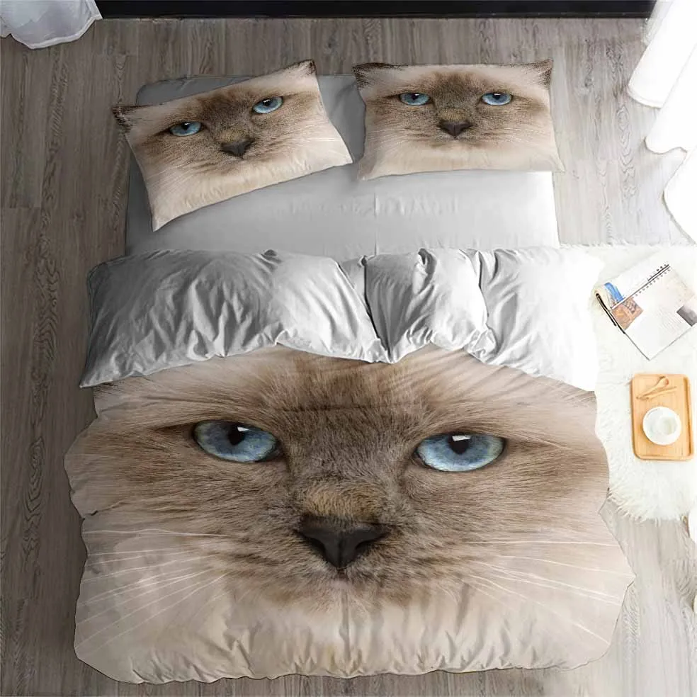

HELENGILI 3D Bedding Set Animals Cats Print Duvet cover set bedclothes with pillowcase bed set home Textiles