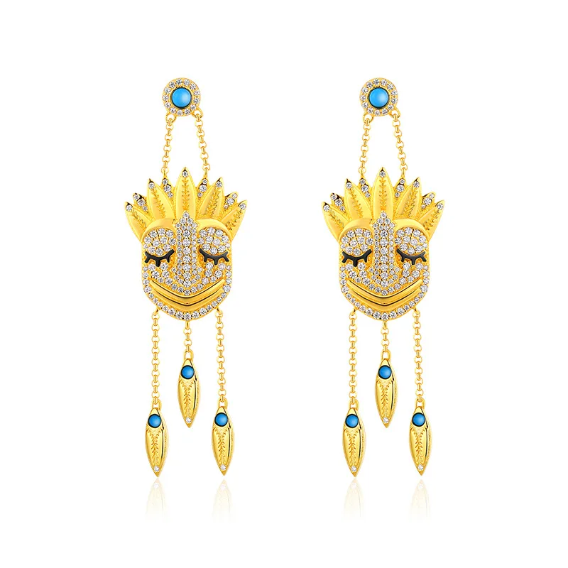 

ZENRA 925 Sterling Silver National Mysterious Indian Mask Pendant Earrings Personality Earrings Advanced Earrings For Women