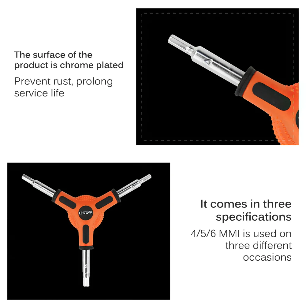 

3 Way Hex Allen Wrench Tool (Y Type) steel Chromium Plating Size for Road Mountain Bike Bicycle