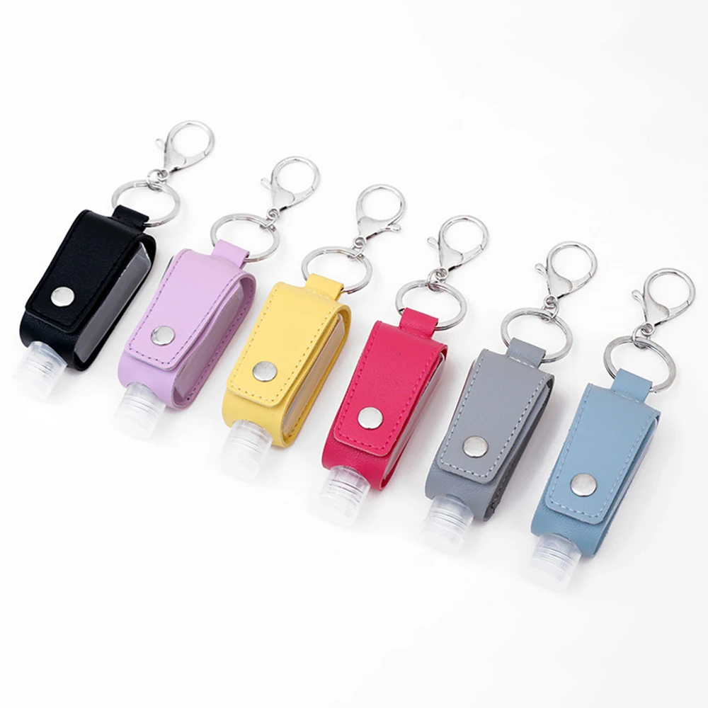 

Hand Sanitizer Leather Keychain Holder Travel Bottle Refillable Containers 30ml Flip Cap Reusable Bottles With Keychain Carrier