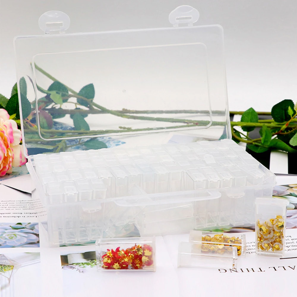 

64 Slots Plastic Storage Box Diamond Painting Kits Nail Art Rhinestone Tool Beads Storage Box Case Embroidery Organizer Holder