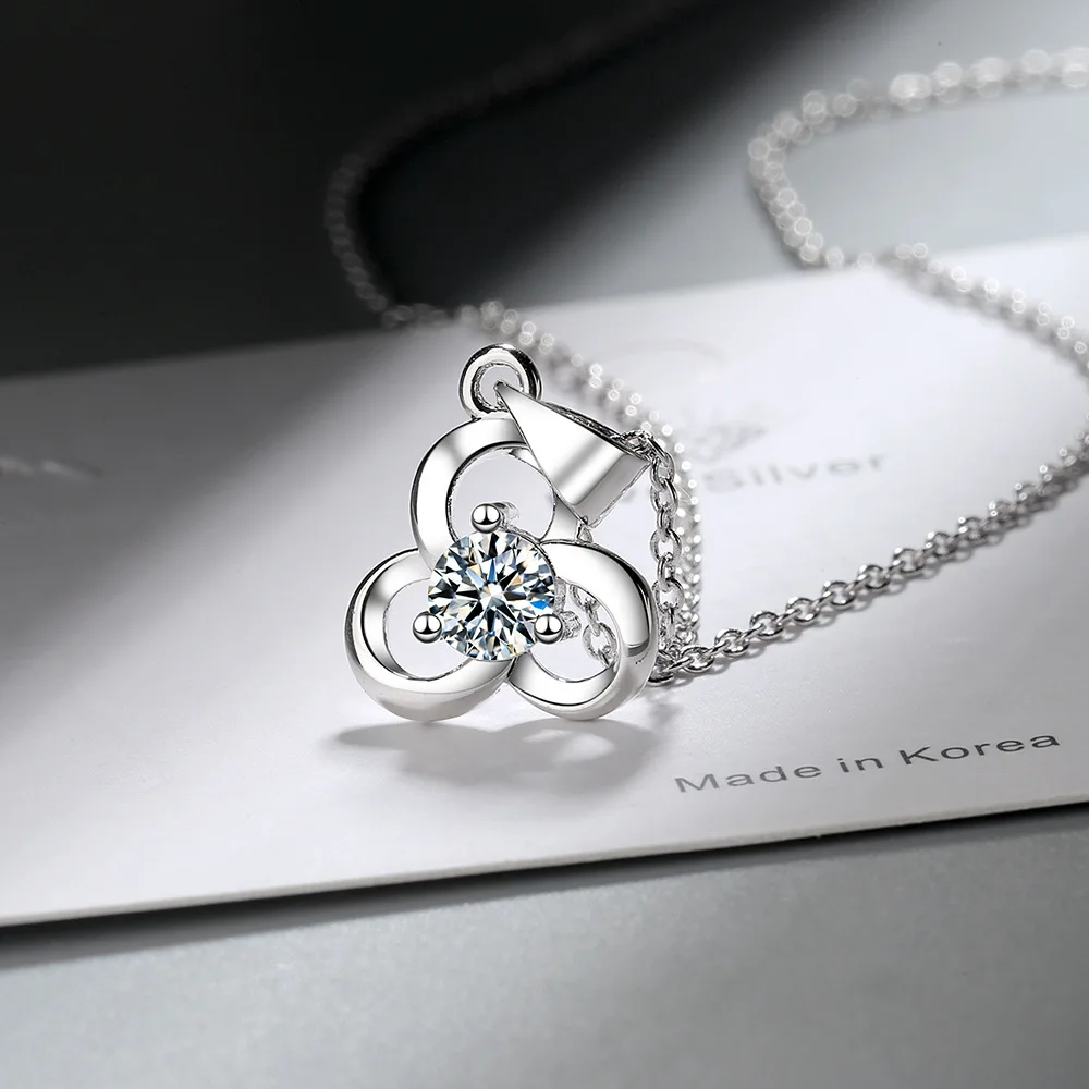 

Luxury 925 Sterling Silver Necklace Chain Botany Hollow Zircon Pendants Link Women Wedding Party Accessory Lucky Jewelry Gift