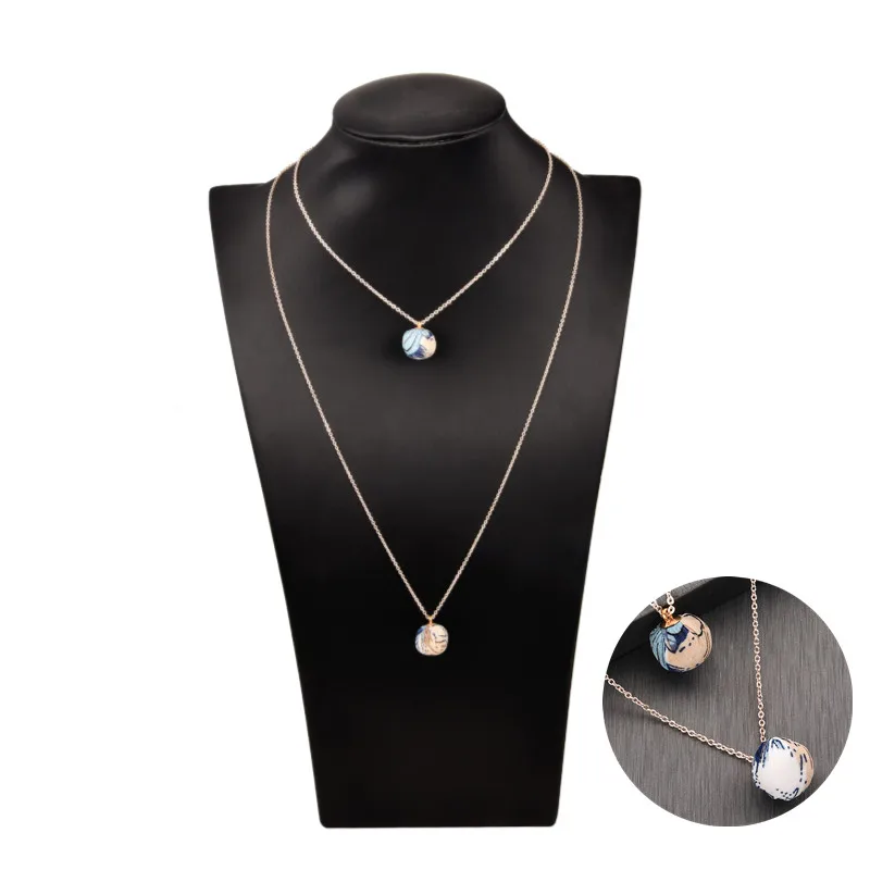 Разноцветное тканевое длинное ожерелье с шариком Двойная Цепочка многослойное