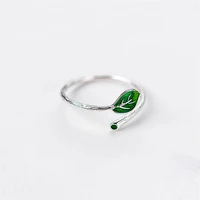 925 sterling silver green enamel leaf vintage adjustable ring elegant fine jewelry for women party accessories gift