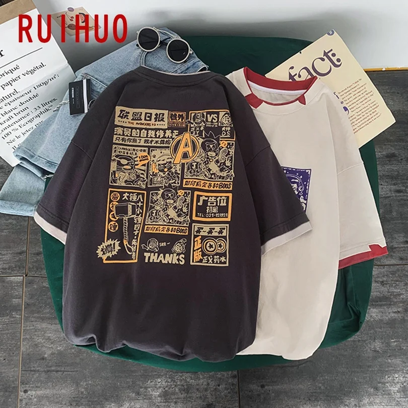 RUIHUO футболка мужская хлопковая в стиле Харадзюку уличная одежда японском