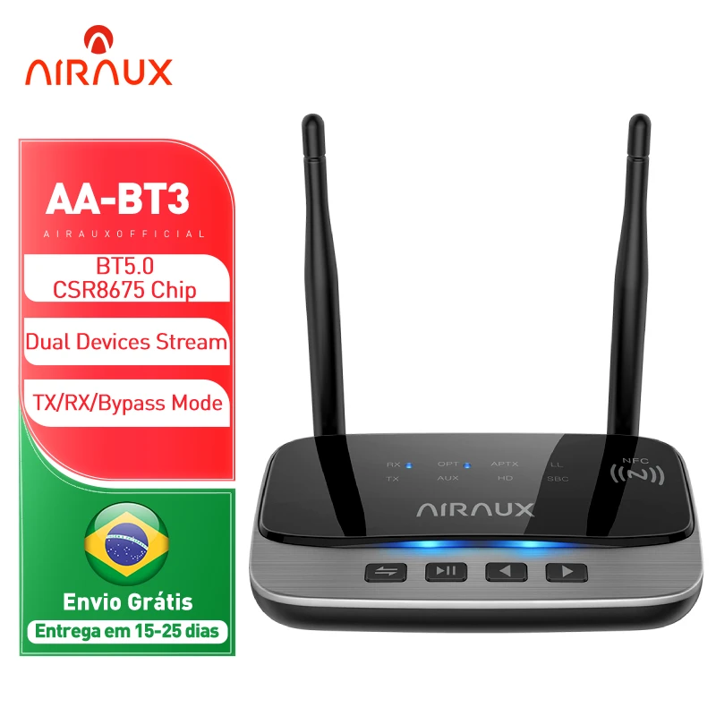 

Передатчик BlitzWolf AIRAUX AA-BT3, Bluetooth-совместимый передатчик, байпасный двойной потоковый NFC-адаптер для наушников, динамиков, ТВ