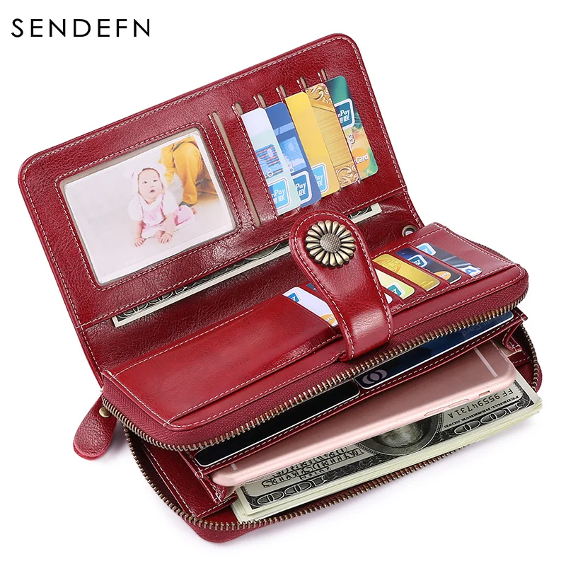 Женский Длинный кошелек из спилка SENDEFN на молнии с ремешком для монет и денег